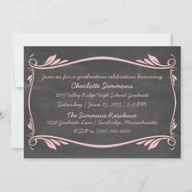 Invitación a graduación de pizarra con sabor rosa (Anverso)