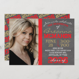 Invitación a graduación de pizarra de oro roja y b