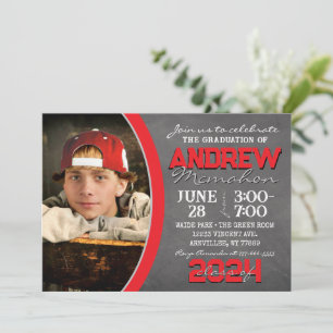Invitación a graduación de pizarra roja y gris