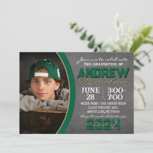 Invitación a graduación de pizarra verde y bronce
