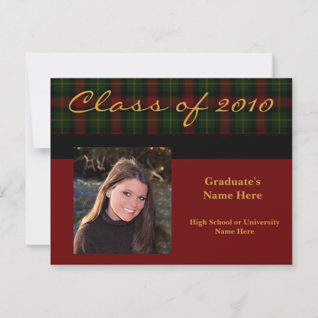Invitación a graduación de Preppy Red Tartan Plaid (Anverso)