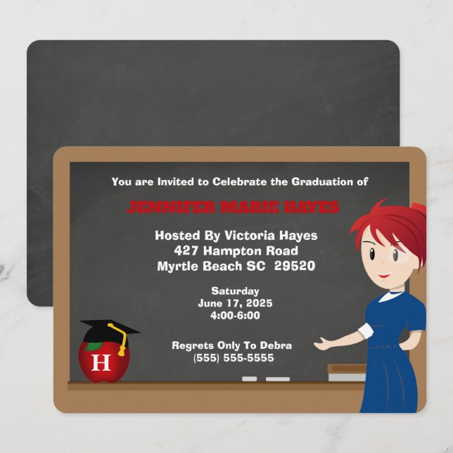 Invitación a graduación de profesor divertido mono (Anverso / Reverso)