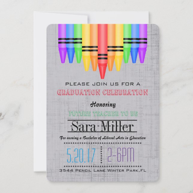 Invitación a graduación de profesora Crayola Rainb (Anverso)