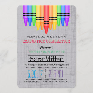 Invitación a graduación de profesora Crayola Rainb