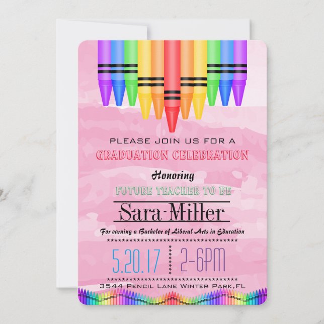 Invitación a graduación de profesora Crayola Rainb (Anverso)