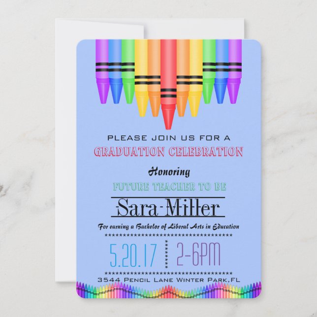 Invitación a graduación de profesora Crayola Rainb (Anverso)