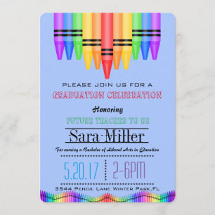 Invitación a graduación de profesora Crayola Rainb