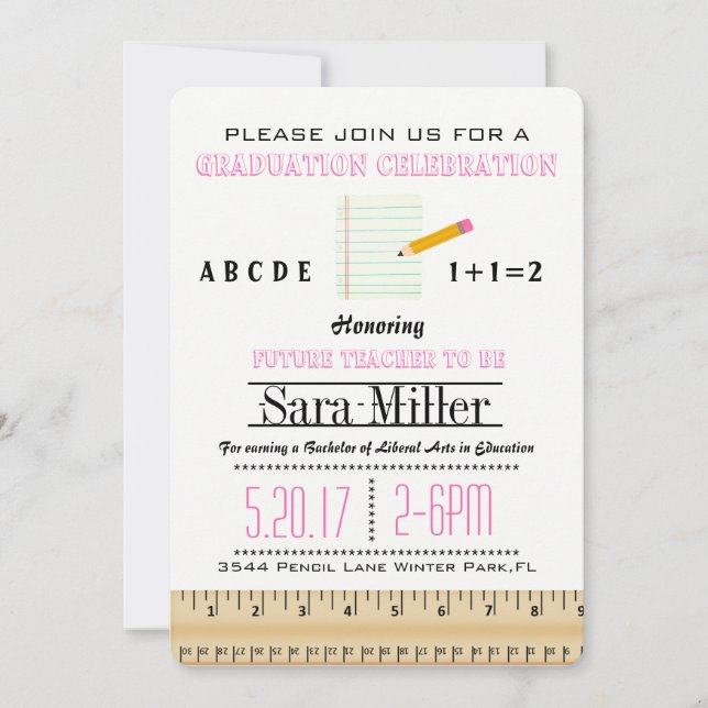 Invitación a graduación de profesores con Lápiz y  (Anverso)