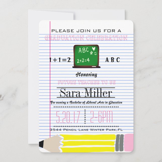 Invitación a graduación de profesores de Chalkboar (Anverso)