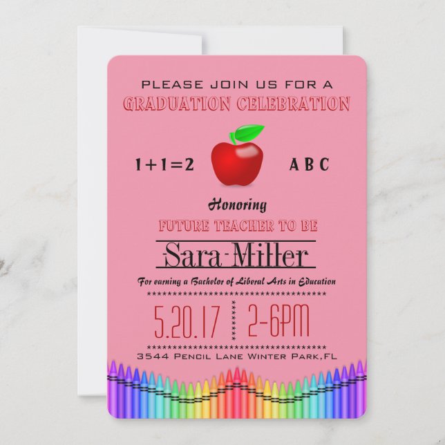 Invitación a graduación de profesores de Crayon y  (Anverso)