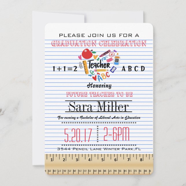Invitación a graduación de profesores de papel par (Anverso)