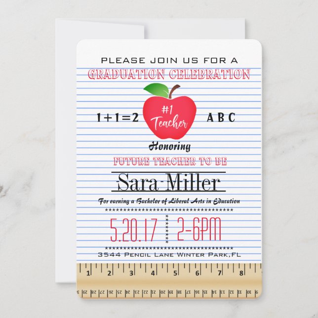 Invitación a graduación de profesores de papel par (Anverso)