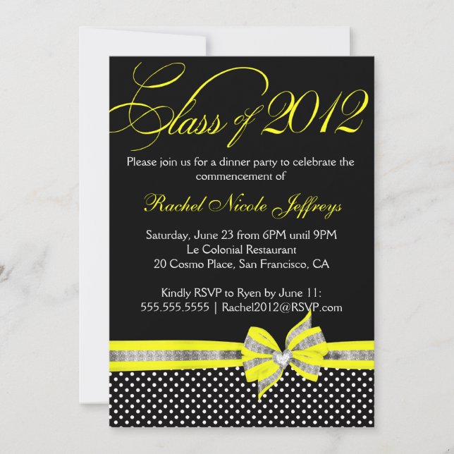 Invitación a graduación de punto de polka blanco n (Anverso)