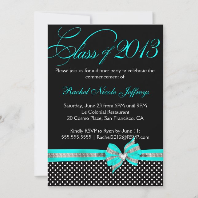 Invitación a graduación de punto de polka Verde az (Anverso)