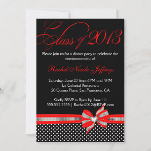 Invitación a graduación de puntos de polka rojo bl