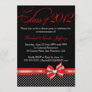 Invitación a graduación de puntos de polka rojo bl
