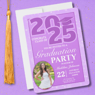 Invitación a graduación de Purple Trendy Photo 202