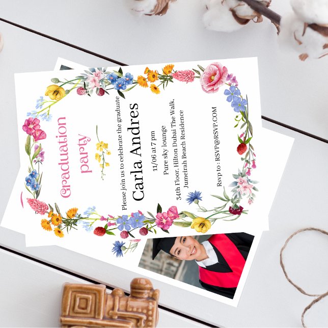 invitación a graduación de retratos de flores silv (Subido por el creador)