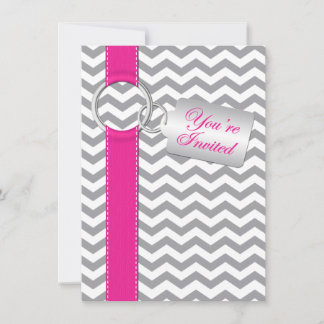 Invitación a graduación de RIBBON blanco gris rosa