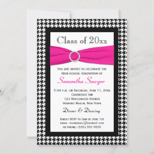 Invitación a graduación de RIBBON blanco rosado IM