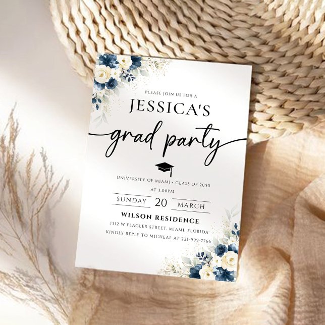 Invitación a graduación de rosa blanco y azul de l (Subido por el creador)