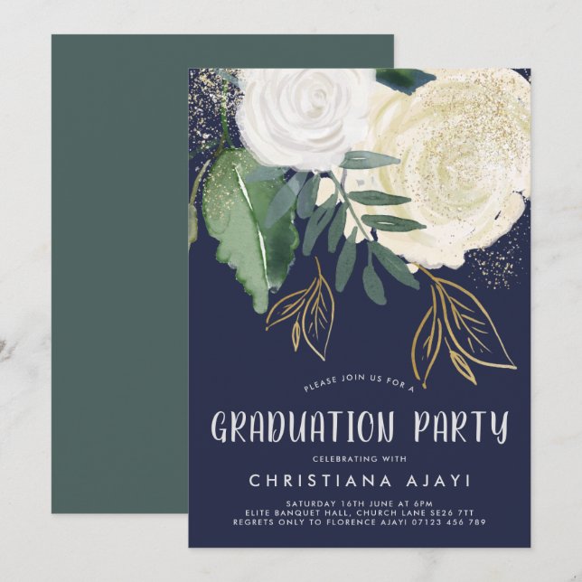 Invitación a graduación de Rosas de acuarela y Pur (Anverso / Reverso)