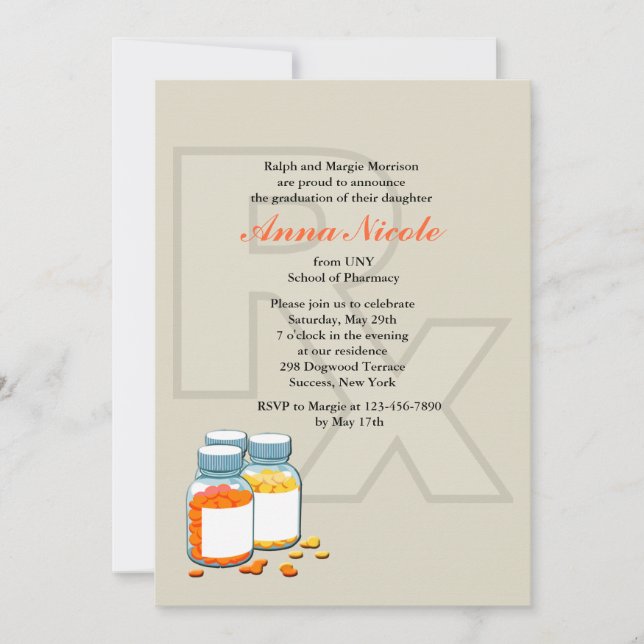 Invitación a graduación de Rx Pharmacy School (Anverso)