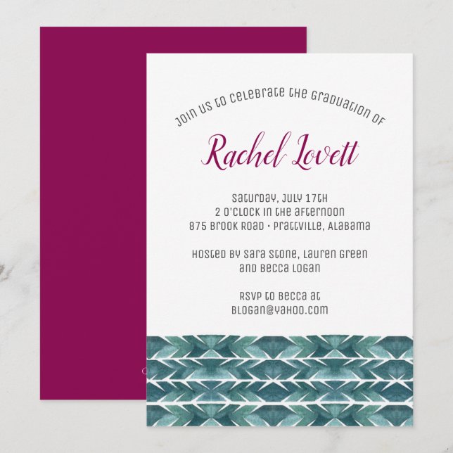 Invitación a graduación de textura de cactus (Anverso / Reverso)