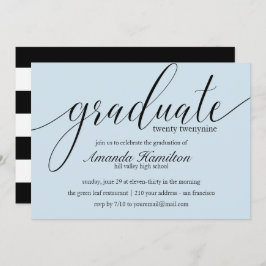 Invitación a graduación de tipografía azul claro