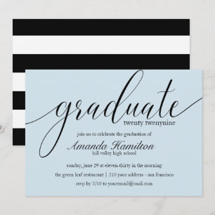 Invitación a graduación de tipografía azul claro