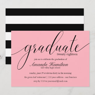Invitación a graduación de tipografía rosa de colo