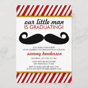Invitación a graduación de un niño con bigote mode