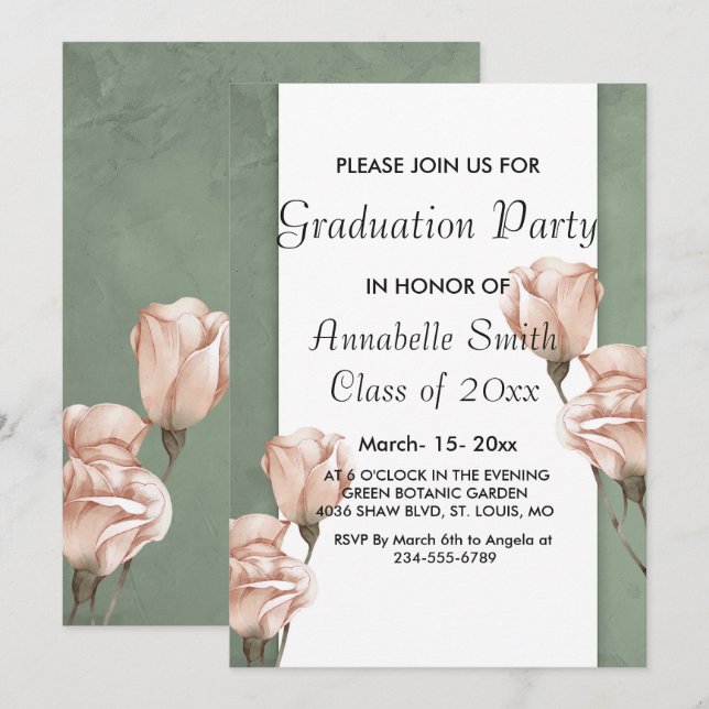 invitación a graduación de verde de moda (Anverso / Reverso)