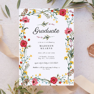 Invitación a graduación de Wildflower Red Yellow 2