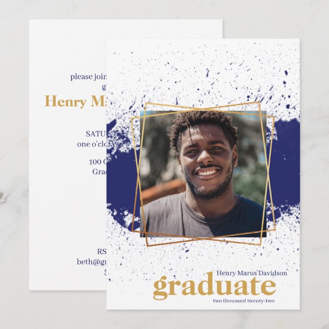 Invitación a graduación de yegua de yate y oro fun (Anverso / Reverso)