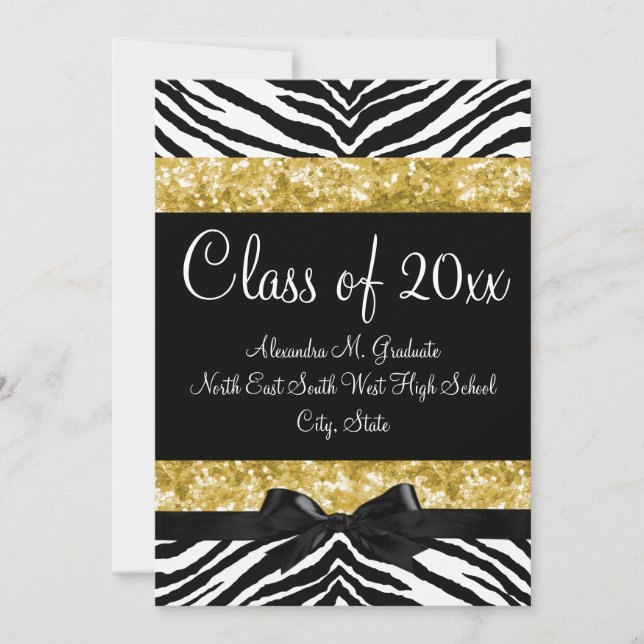 Invitación a graduación de Zebra Bow con espuma de (Anverso)