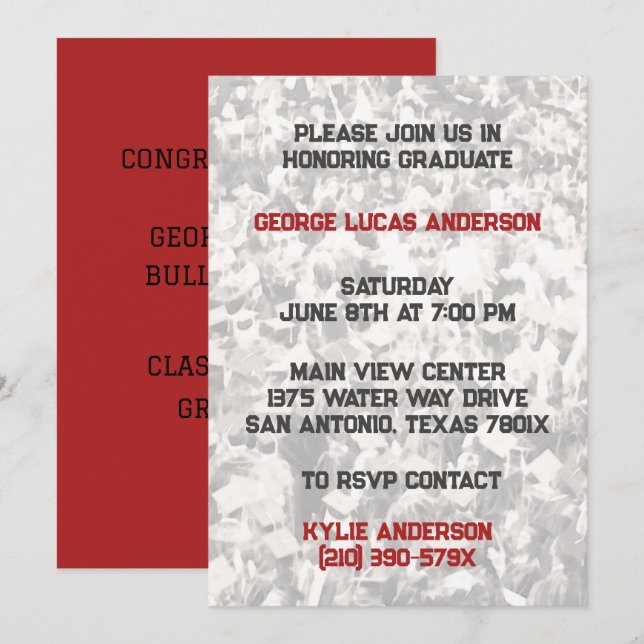 Invitación a graduación del atleta negro rojo (Anverso / Reverso)