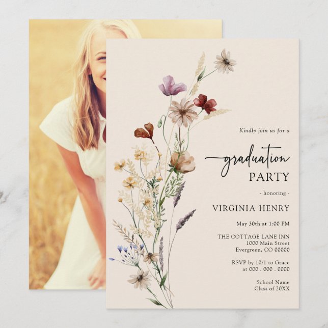 Invitación a graduación del Boho de la foto (Anverso / Reverso)