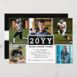 Invitación a graduación deportiva en blanco negro 