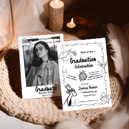 Invitación a graduación dibujada a mano con estilo