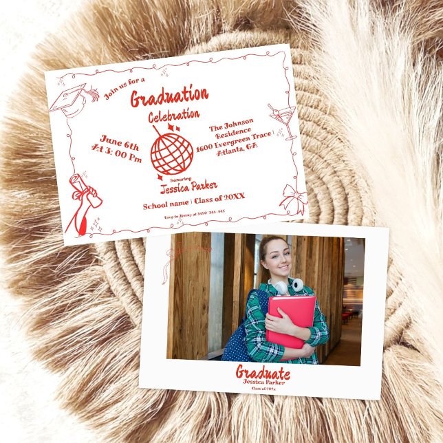 Invitación a graduación dibujada a mano con estilo (Subido por el creador)