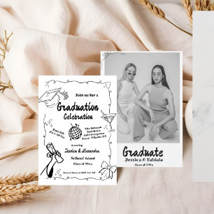 Invitación a graduación dibujada a mano con estilo