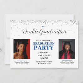 Invitación a graduación doble azul y blanco