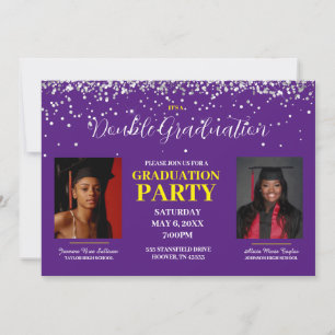 Invitación a graduación doble morada y dorada