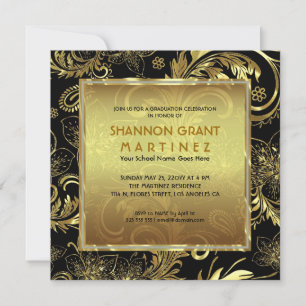 Invitación a graduación elegante con patrón de oro