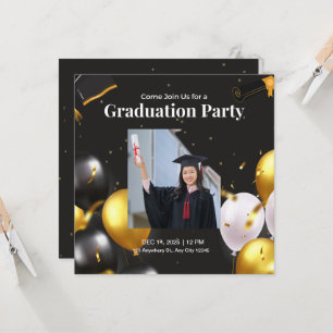 Invitación a graduación elegante de color negro y