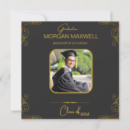 Invitación a graduación elegante de oro negro