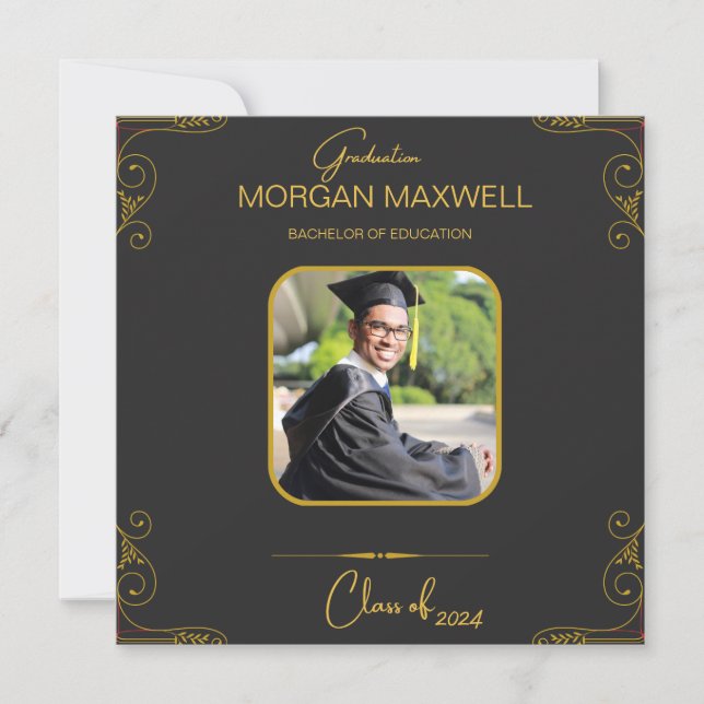 Invitación a graduación elegante de oro negro (Anverso)