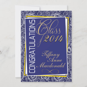 Invitación a graduación en azul y amarillo real