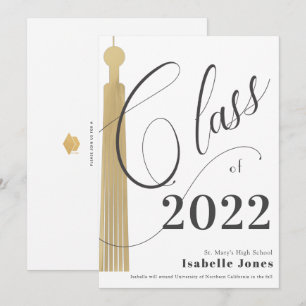 Invitación a graduación en blanco de tacón de oro